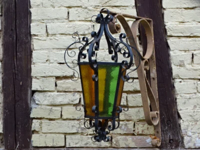 Antike französische Laterne Schmiedeeisen 1960–1970 – Wandlampe ohne Elektrik - Bild 1 von 4