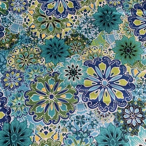 "Calypso" Blumenstoff von Studio E helle Grüntöne blau weiß 1+ Meter - Bild 1 von 15