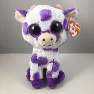 Ty Beanie Boos - ETHEL the Purple & White Cow (6 Inch) Plush Toy 2024 NEW MWMTs