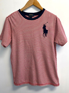 Polo Ralph Lauren Big Boys Size L 14-16 T-shirt Red/Navy Striped Big Pony Logo