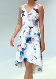 Coast Blue Ivory Floral Asymmetric Dress Size 8 RRP £149 Wedding Guest Occasion - Picture 1 of 9