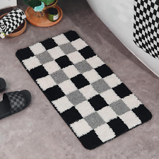 Checkered Bath Mat Cute Black and White Non Slip Checkered Rug Small Boho Grey B