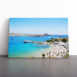 Stampa poster incorniciata Seascape Lindos spiaggia Rodi tela arte da parete immagine - Foto 1 di 7