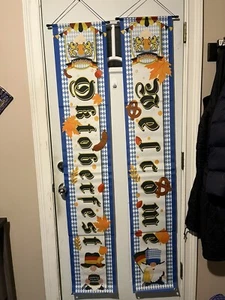 Letrero de bandera a cuadros bávaros decoraciones Oktoberfest porche pancarta de bienvenida para fiesta  - Imagen 1 de 5