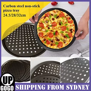 24.5/28/32cm Round Carbon Steel Crusty Bake Pizza Oven Baking Tray/Plate - Picture 1 of 12