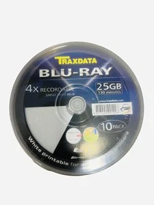 10x Traxdata printable blank Blu ray discs 4x Recordable BDR 25GB 130mins - Picture 1 of 2