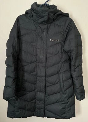 Marmot Long Puffer Coat Black Women’s Small EXC  700 Fill Down Jacket - Imagem 1 de 4