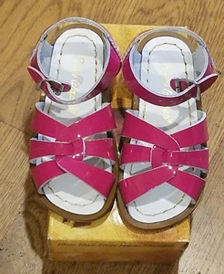 New Sun-San Salt Water Sandals,original shiny fuchsia leather, infant 7,NIB - Picture 1 of 2