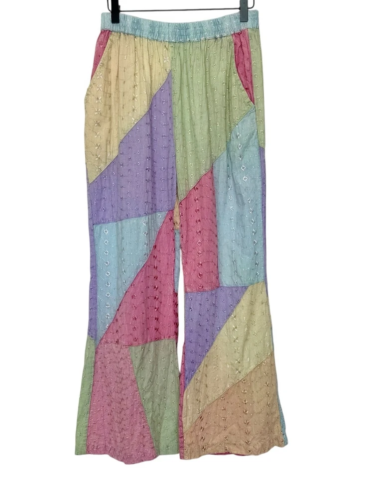Vintage Sacred Threads Patchwork Embroidered Pastel Pull On Pants Size Large - Image 1 of 4