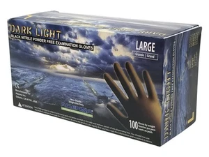 Dark Light 9 mil Nitrile Powder Free Exam Gloves (Black), Large - Box of 100 ... - Picture 1 of 5