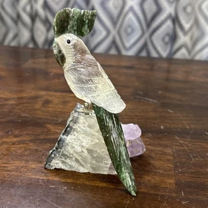 Brasilianischer handgeschnitzter Edelstein Kakadu Vogel auf Amethyst 4,5 Zoll - Bild 1 von 10