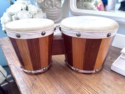 Bongos combinados vintage de madera de dos tonos sin marca usados Foto 1 de 4