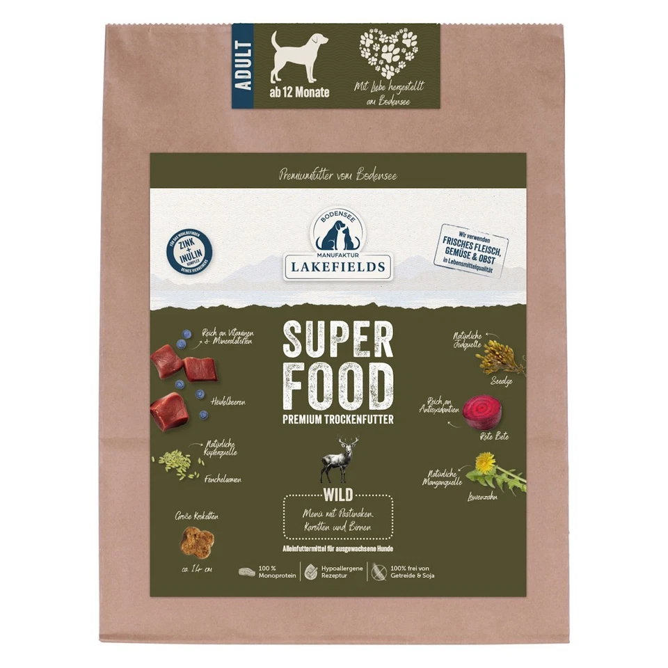 LAKEFIELDS MANUFAKTUR - SUPERFOOD - Premium Hundefutter trocken, Wild 61% 1kg - Bild 1 von 1