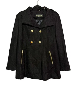 Guess Double Breasted Old Money Wool Blend Peacoat Women Size M Black Military - Image 1 of 4