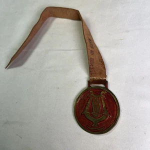 Israeli Verdigris Enamel Brass Lyre Charm Bookmark Suede Strap  - Picture 1 of 8