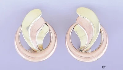 Charming Retro 14k Two Tone Yellow & Rose Gold Clipbacks Earrings - Image 1 of 3