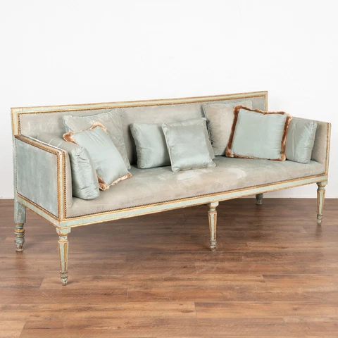 Louis XVI Blue and Gold Painted Sofa Settee, Italy circa 1780-1800 Cover