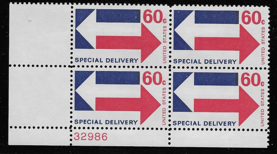 US Scott #E23, Plate Block #32986 1971 Special Delivery 60c FVF MNH Lower Left - Image 1 of 1
