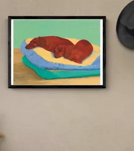 VINTAGE David Hockney gerahmt ""Dogs Days"" A3 Fine Art Druck Poster 1995 - Bild 1 von 3