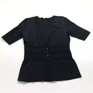 Wolford Viscose XS Knit Ribbed V-Neck 3/4 Sleeve Button Top Blouse Black HRJ - Picture 1 of 14
