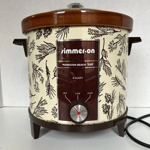 Vintage Simmer-On Hamilton Beach 4 QT. Crock Pot - Natural Herbal Design -Works! - Picture 1 of 13