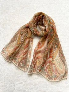 ETRO 100% Silk Scarf Paisley Orange Yellow Red Green Large 52.8 × 15.4 in Italy - Picture 1 of 8