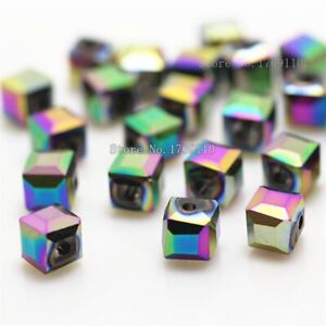 Square Crystals Glass Bead Charm Loose Spacer Beads Jewelry Makings 6mm 100Pcs
