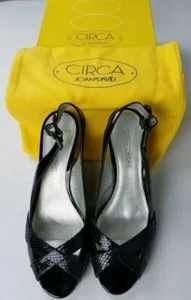 Circa Joan David Chiara Jet Black Leather Slingback Sandals Shoes Size 8.5M - Picture 1 of 11