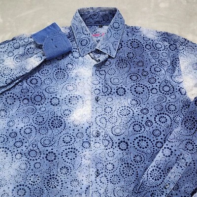 Luchiano Visconti Shirt Men Large Blue Paisley Seersucker Long Sleeve Button Up — 第 1/4 张图片