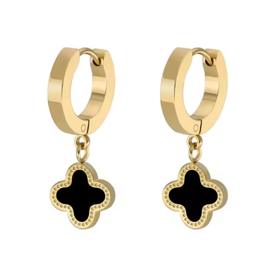 Gold / Black Clover Hoop Earrings - Image 1 of 1