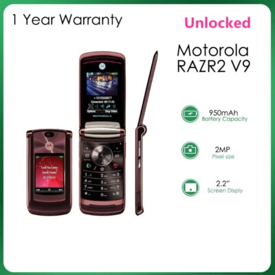 Original Motorola RAZR2 V9 3G  2.0MP 2GB WCDMA 2.2" Unlocked Flip Cellular Phone - Image 1 of 4