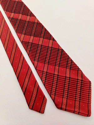 复古 Stefano Ricci 百褶丝绸设计师领带条纹图案红色男式领带 — 第 1/4 张图片
