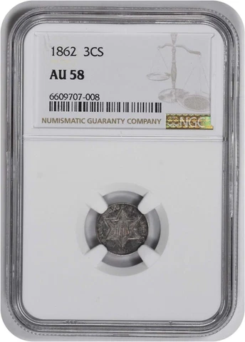 1862 Three Cent Silver AU58 NGC Cover