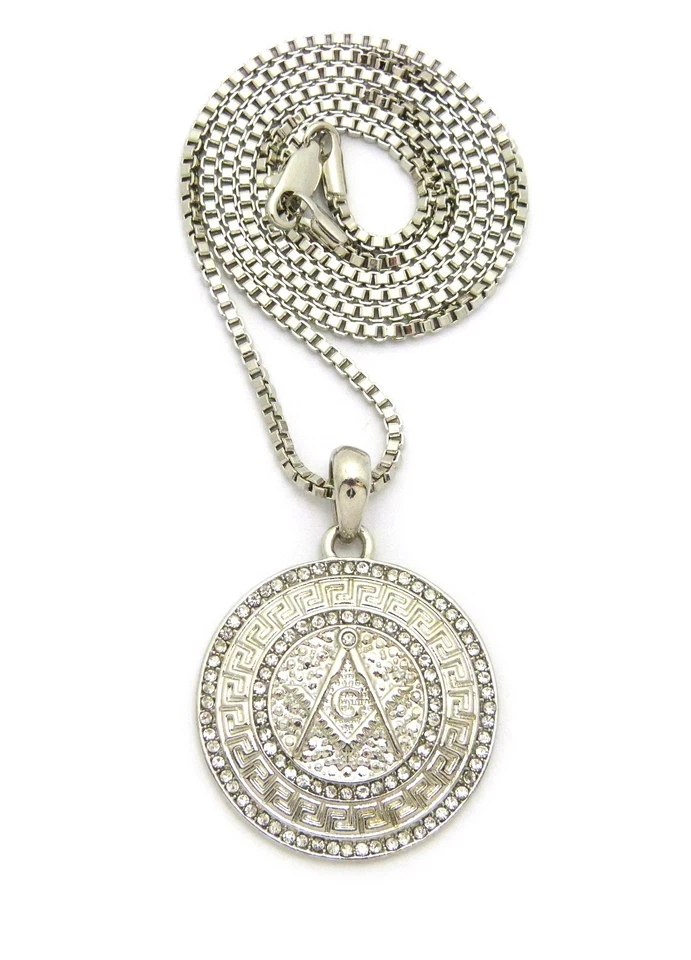 Pingente maçônico maçônico cravejado de pedra hip hop 24" várias correntes colar XZ154 - Imagem 1 de 1