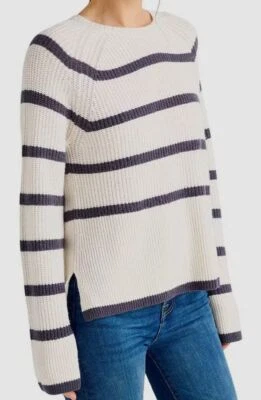 $158 Espléndido Suéter Para Mujer Blanco Mona Rayas Talla M Foto 1 de 3