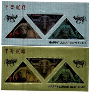 Sellos Happy Lunar New Year Año Lunar Grenada stamps plata y oro - Imagen 1 de 1
