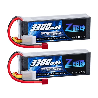 2x Zeee 14.8V 100C 3300mAh 4S Lipo Battery T Plug for RC Car Helicopter UAV FPV - Image 1 of 4