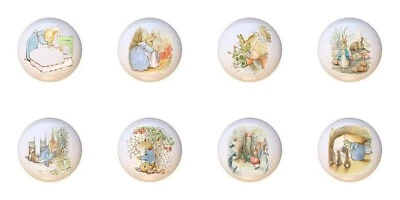 Juego de 8 perillas de gabinete Peter Rabbit Benjamin Bunny CERÁMICA tocador cajón Foto 1 de 4