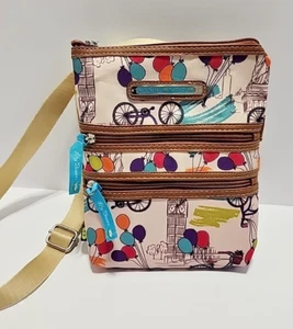 Lily Bloom Bella Crossbody Purse Bicycles Balloons Eiffel Tower Big Ben READ - Picture 1 of 14