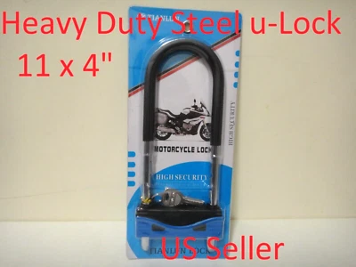 Bike Motorcycle Bicycle Scooter U Lock Heavy Duty anti theft long 11x4" w/3 keys - Image 1 of 4