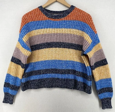 C&C CALIFORNIA Sweater L Ribbed Striped Jumper Pullover Blue Orange - Image 1 of 4