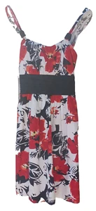 Vintage SNAP Sleeveless Dress Zip Back w/Lining Red White Black Floral SZ 13 - Picture 1 of 4