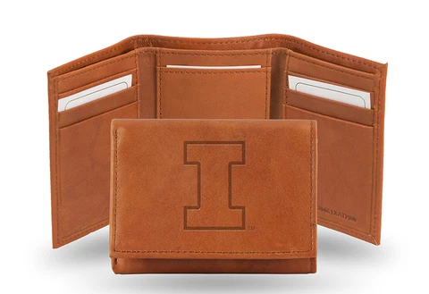 Illinois Illini Leather Tri Fold Wallet Embossed Logo Cover