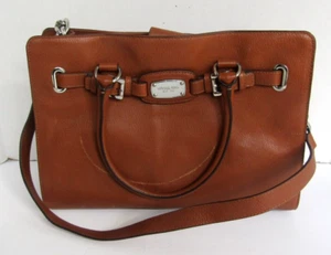 Michael Kors Hamilton Satchel Large Brown Leather Crossbody Purse Shoulder Bag - Picture 1 of 9