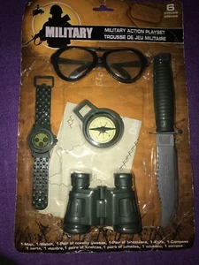 Military Action Playset 6 PCS Map Watch Novelty Glasses Binoculars Knife Compass - Picture 1 of 3
