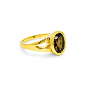 Anello cocktail oro 9 ct 2 ct quarzo fumè, gambo diviso, minimalista modernista - Foto 1 di 19