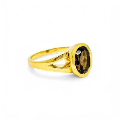 9ct gold 2ct smoky quartz cocktail ring, split shank, Minimalist Modernist style — 第 1/4 张图片
