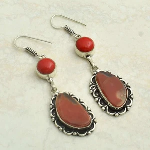 Solar Agate Coral Gemstone Handmade Drop Dangle Earrings Jewelry 2.4" AE-43815 - Picture 1 of 1