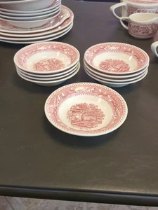 Juego de 9 cuencos Royal China Memory Lane rosa transferware postre bayas bellotas - Imagen 1 de 2