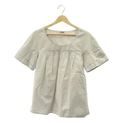 MIUMIU / Blusa plisada de algodón 42 gris claro damas envío gratuito de Japón Foto 1 de 4